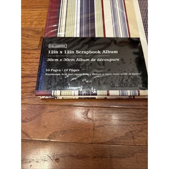 Colorbok 12x12 Scrapbook 10 Pages Striped Postbound Blue Green Burgundy New - Picture 2 of 6